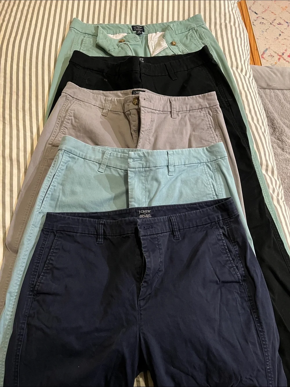 J. Crew Women’s Chino Pants in Navy, Light Blue, Mint, Gray, and Black